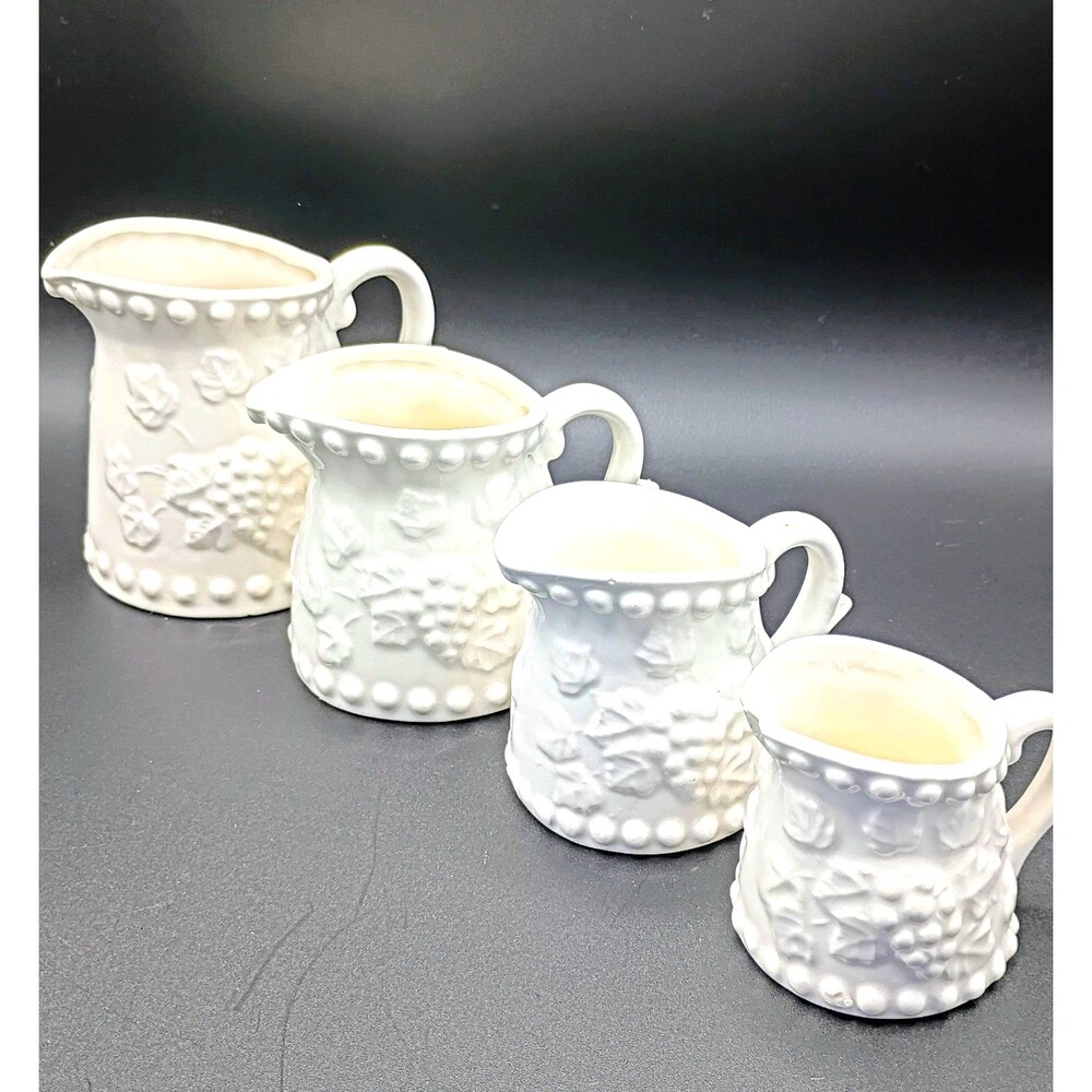 Napcoware Milk Glass Measuring Cups Pitchers 4 Pc Set Farmhouse Grapevine C5467